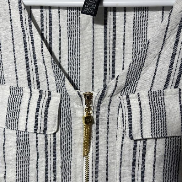 NWT Ellen Tracy Women's S Linen Blouse Blue Striped Sleeveless Beachy Tank Zip - Picture 3 of 11